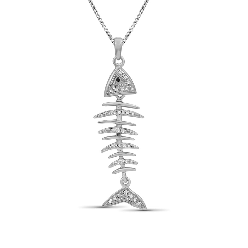 Sterling silver fish pendant necklace with diamond accents, detailed scales and tail