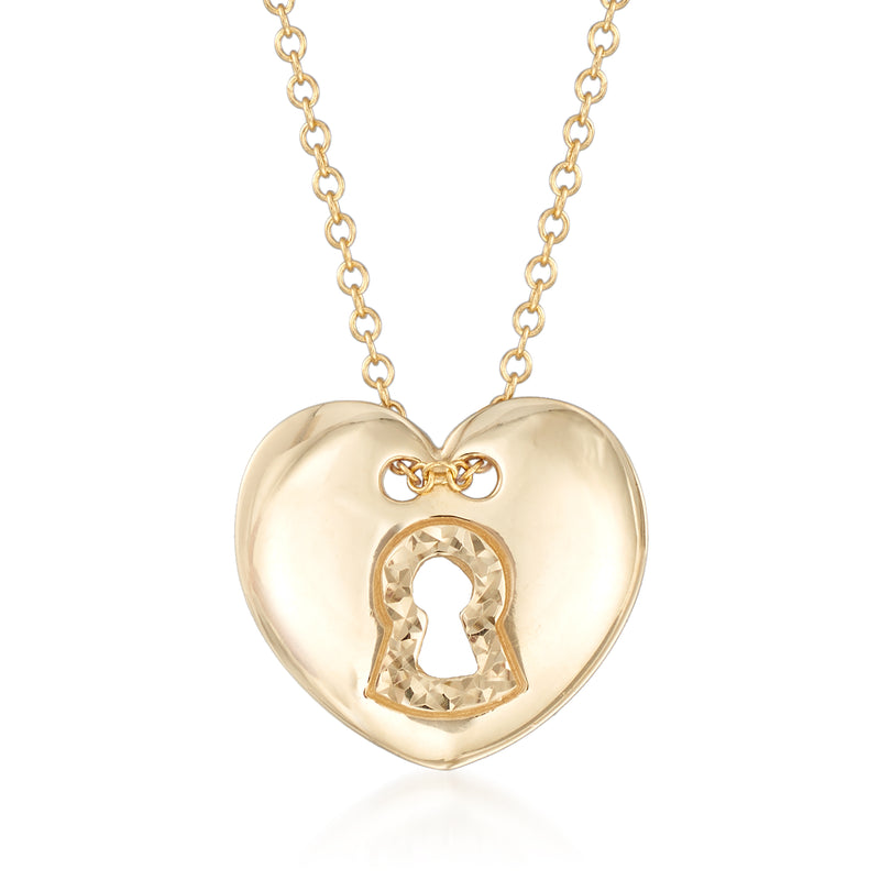 14kt yellow gold heart lock necklace with keyhole charm