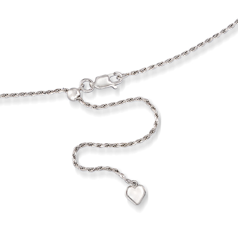 Sterling silver adjustable rope-chain necklace with heart charms and clasp