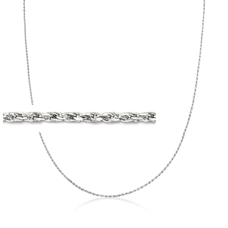 14kt white gold rope-chain necklace with adjustable links, 1mm
