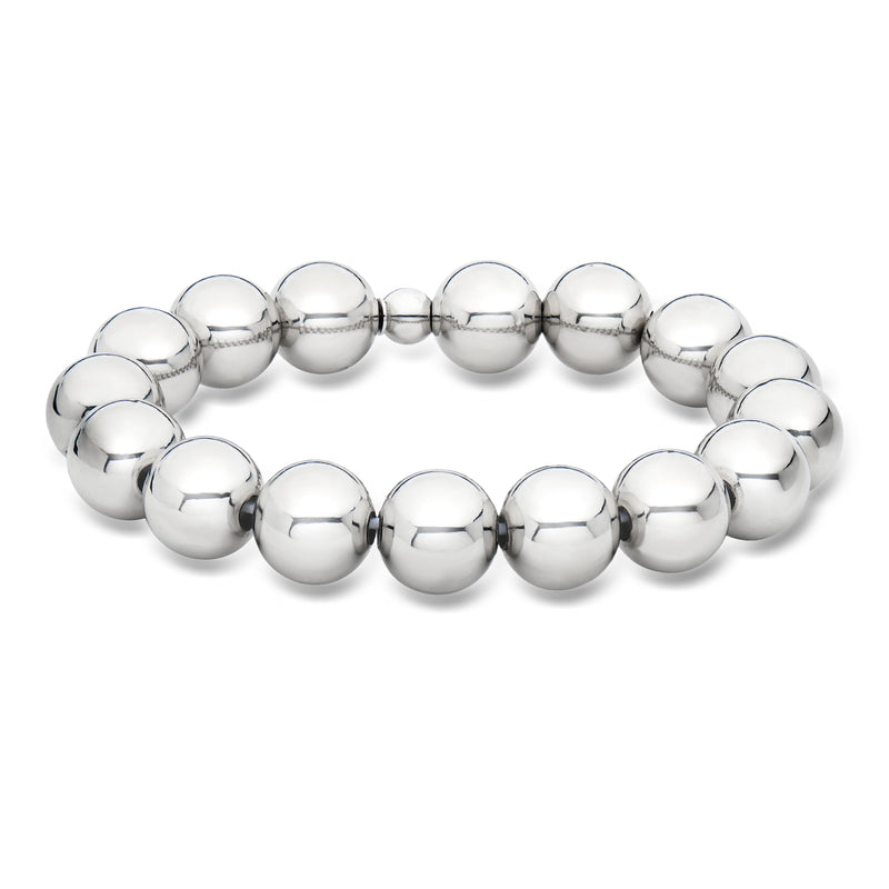 Sterling silver bead stretch bracelet with 12mm round polished beads