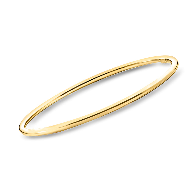 Gold over sterling polished bangle, oval profile with smooth edges