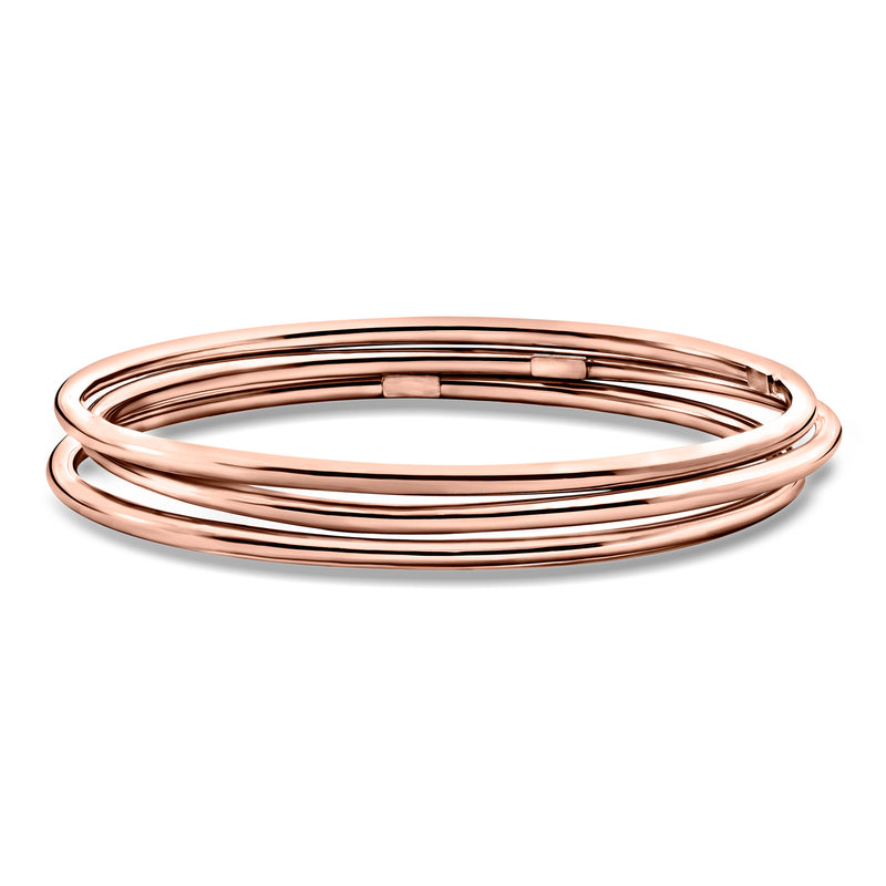 Rose gold over sterling polished bangle bracelets, set of three stackable cuffs