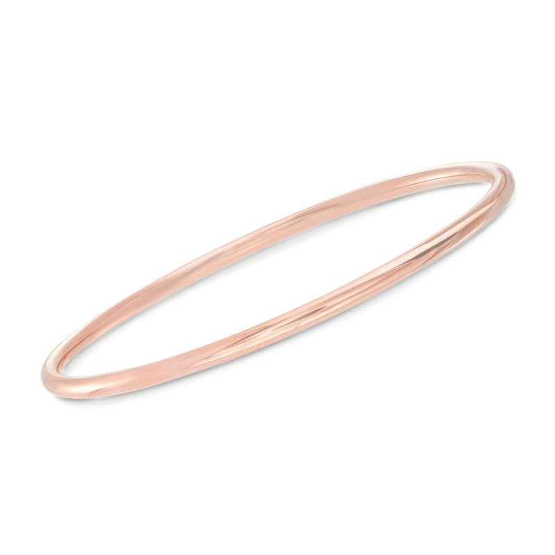 Rose gold over sterling polished bangle bracelet, oval cuff with smooth finish
