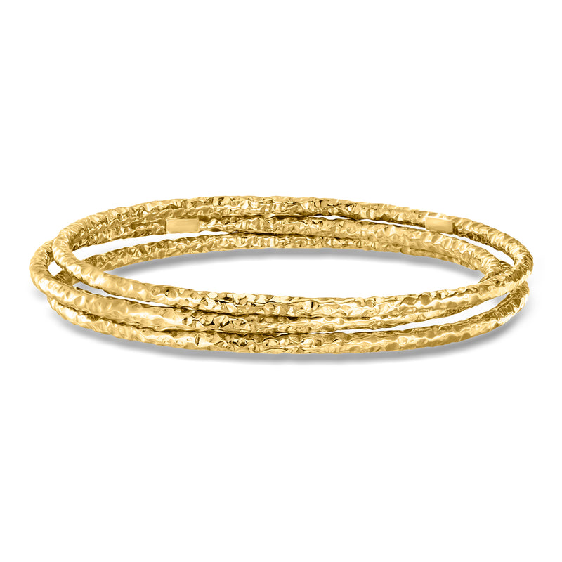 Three hammered gold-tone bangle bracelets, stacked set of 3