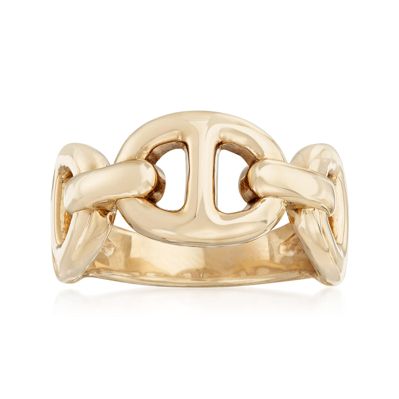 14kt yellow gold marine-link ring with open oval chain links