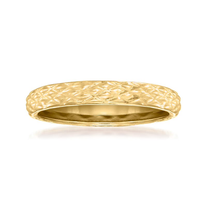 18kt yellow gold quilted ring with domed, textured band
