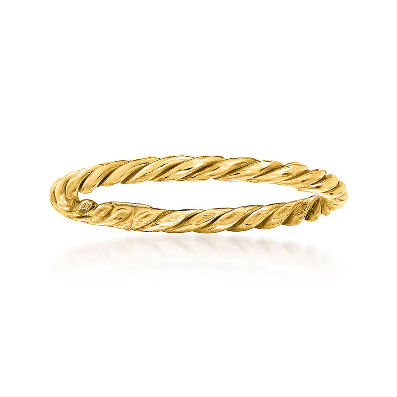 Gold roped ring with twisted rope braid band, polished yellow-gold finish