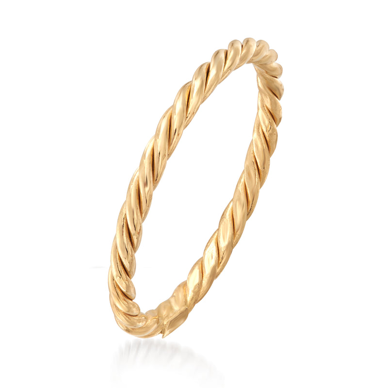 Gold roped ring with twisted rope braid band, polished yellow-gold look