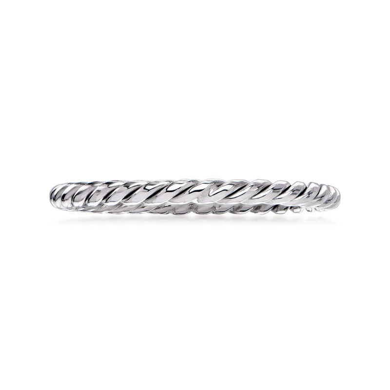 White gold roped band ring with twisted rope pattern, polished finish