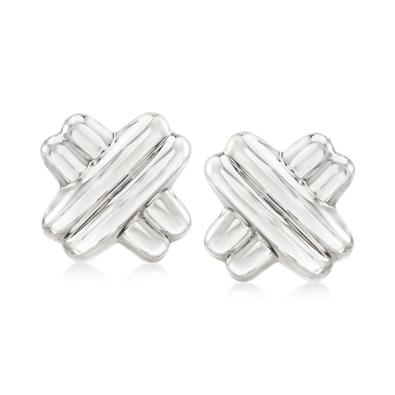Sterling silver X-style clip-on earrings, polished oval cross design