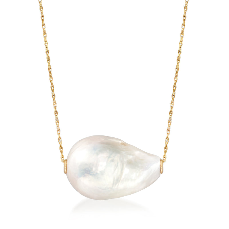 Cultured baroque pearl necklace with 14kt yellow gold chain and single large pearl