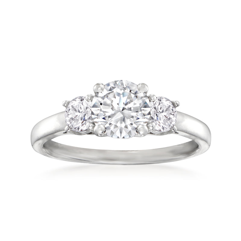 14kt white gold diamond engagement ring setting with three-stone center cluster