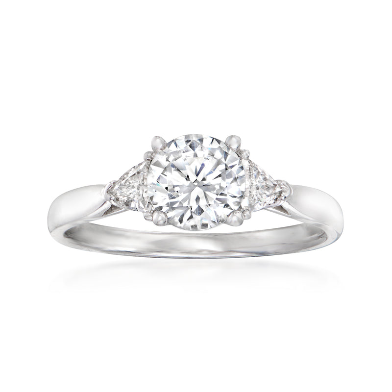 14kt white gold diamond engagement ring setting with round center and side stones
