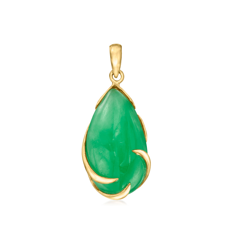 Teardrop jade pendant in 14kt yellow gold setting, with loop bail