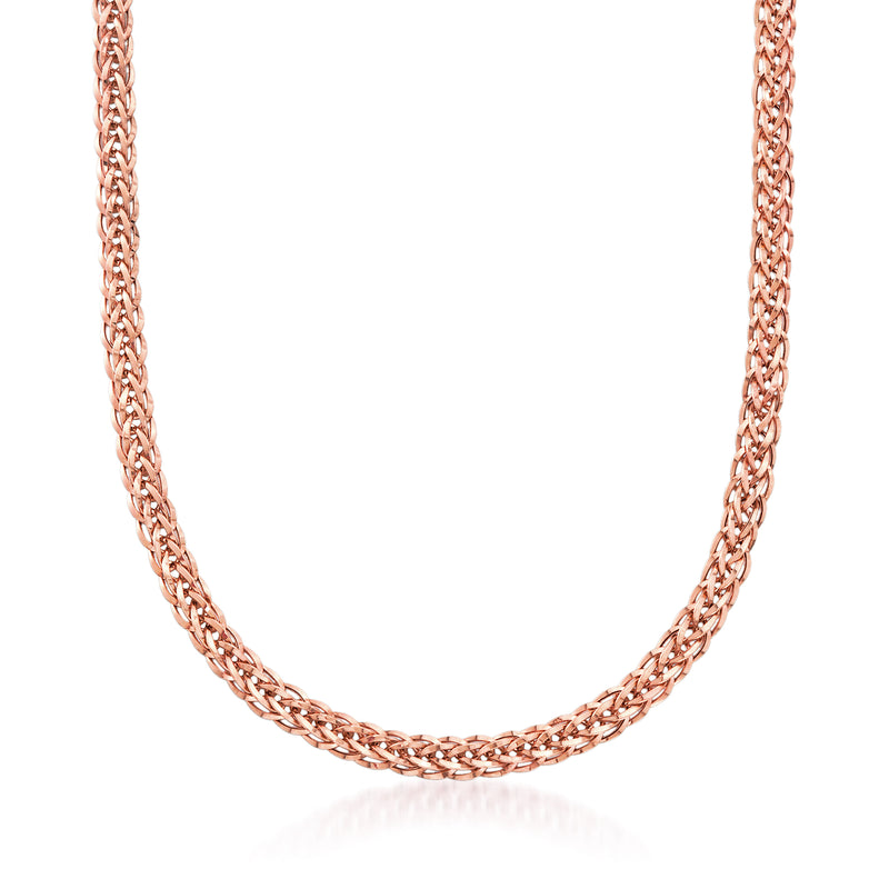 18kt rose gold wheat-link necklace with polished chain links
