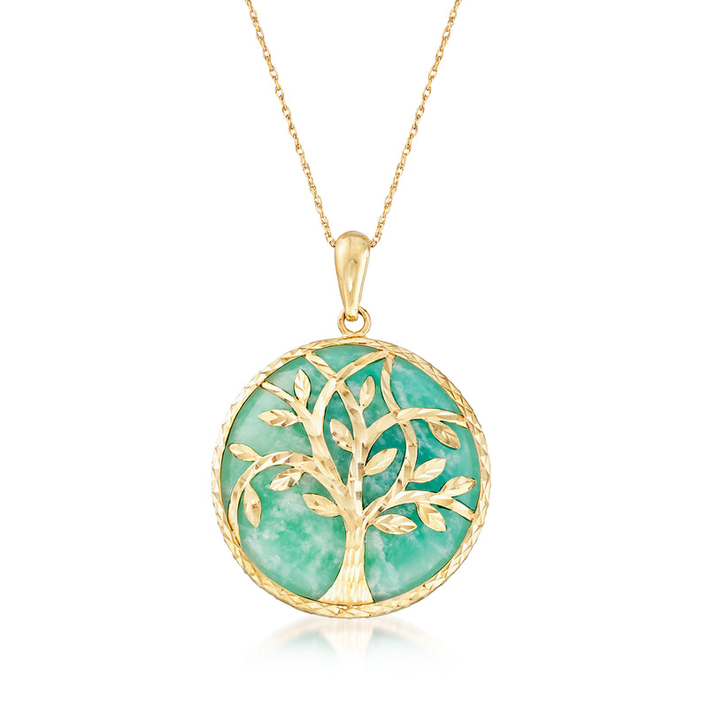 14kt yellow gold pendant necklace with round amazonite tree of life charm