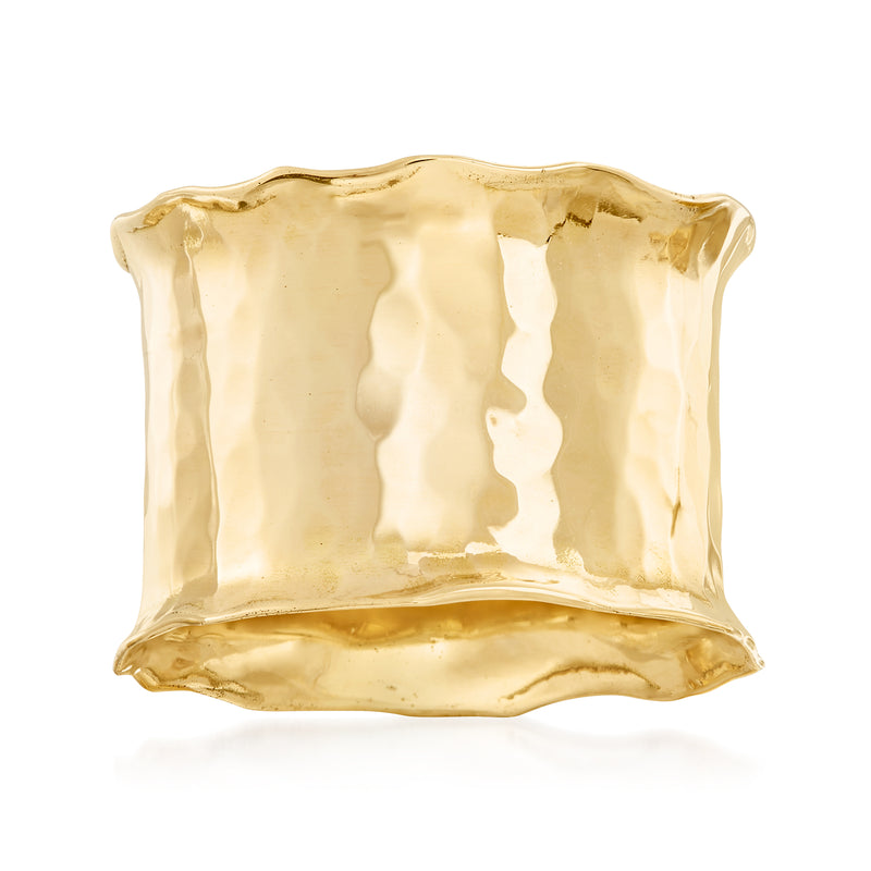 Wide hammered 14kt yellow gold ring