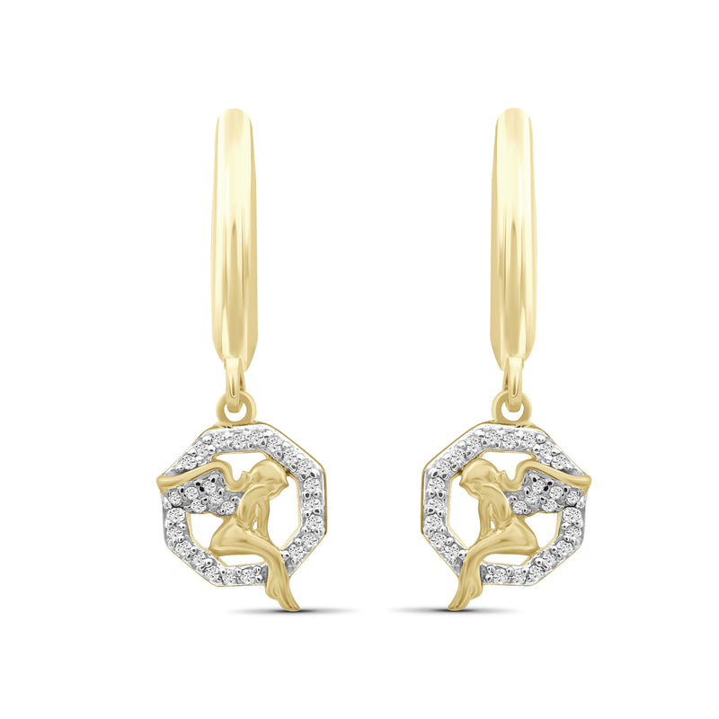 18kt gold over sterling drop earrings with angel medallion, diamond accents, leverback backs