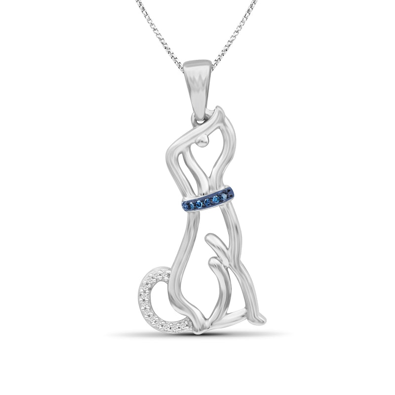 Sterling silver dog pendant necklace with blue and white diamonds