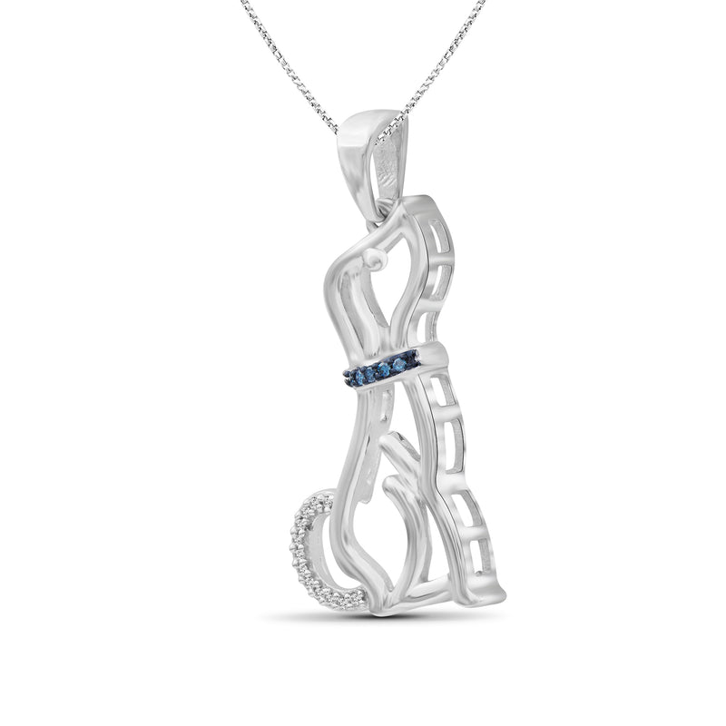 Sterling silver dog pendant necklace with blue and white diamond accents
