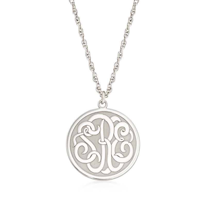 Sterling silver monogram circle pendant necklace with engraved initial
