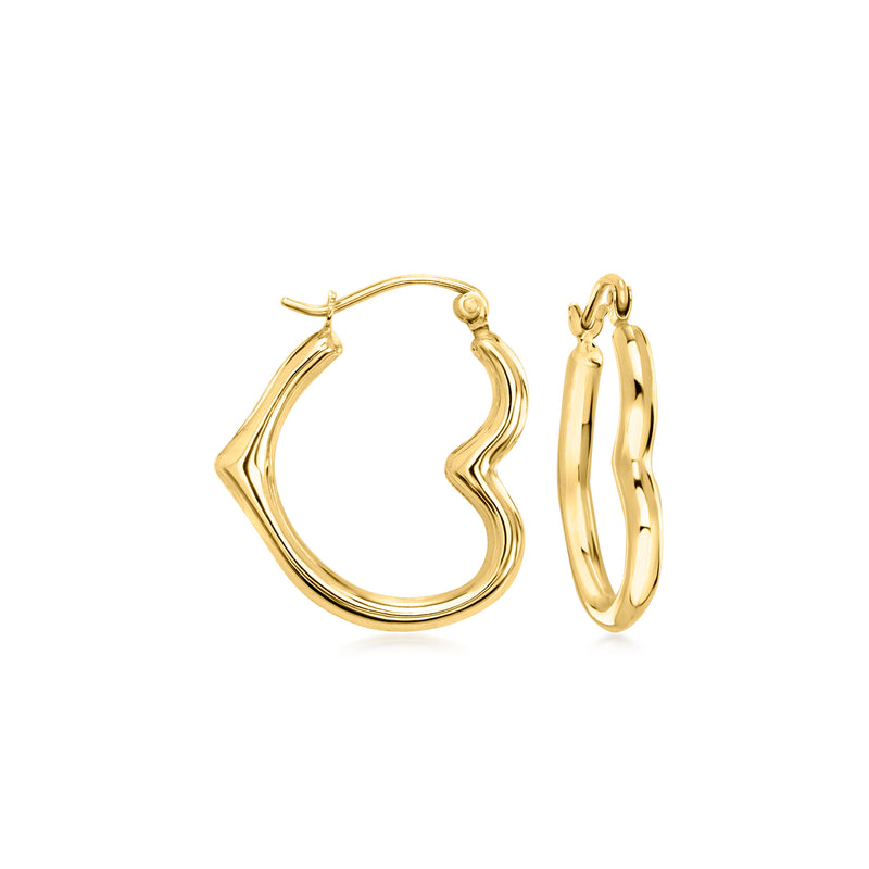 14kt yellow gold heart hoop earrings with heart cutout