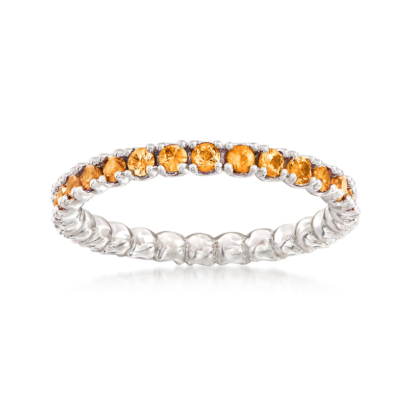 Orange sapphire eternity band in sterling silver