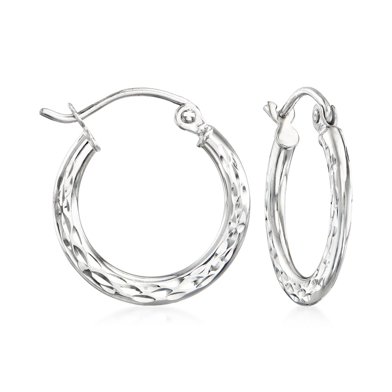 14kt white gold hoop earrings with diamond-cut texture