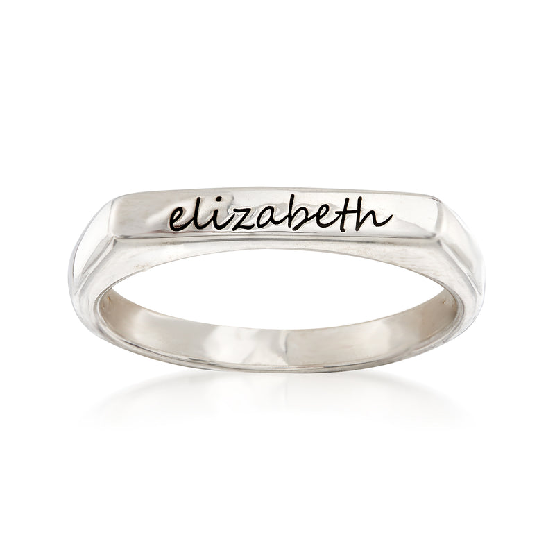 Sterling silver personalized name ring with black enamel 'elizabeth'