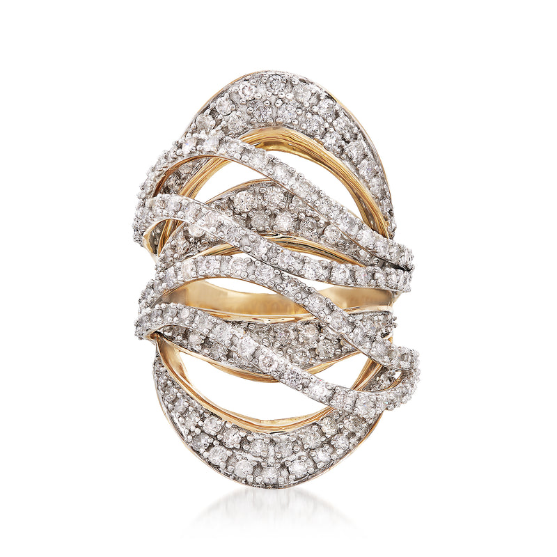 Diamond crisscross ring in 18kt yellow gold