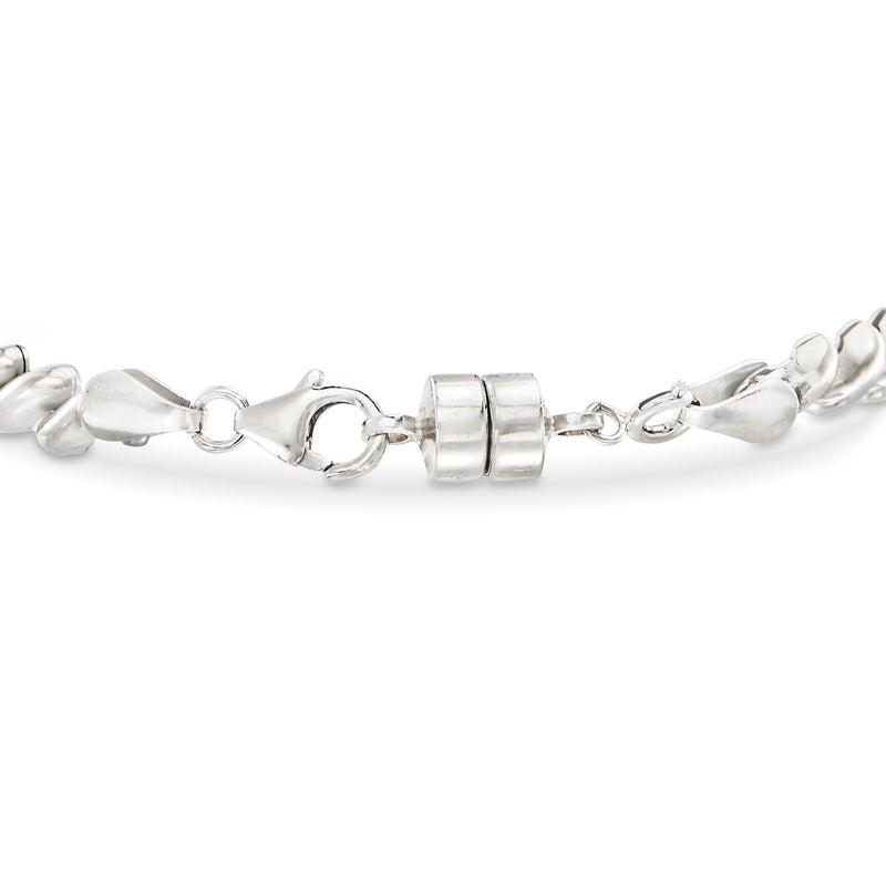 Sterling silver magnetic clasp converter on linked chain with interlocking rings