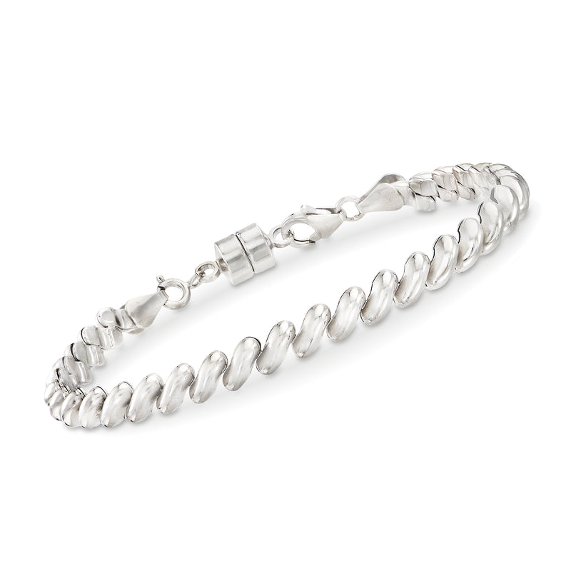 Sterling silver magnetic clasp converter with coiled link bracelet ends