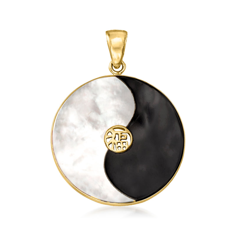 14kt yellow gold yin-yang pendant with mother-of-pearl and black agate halves