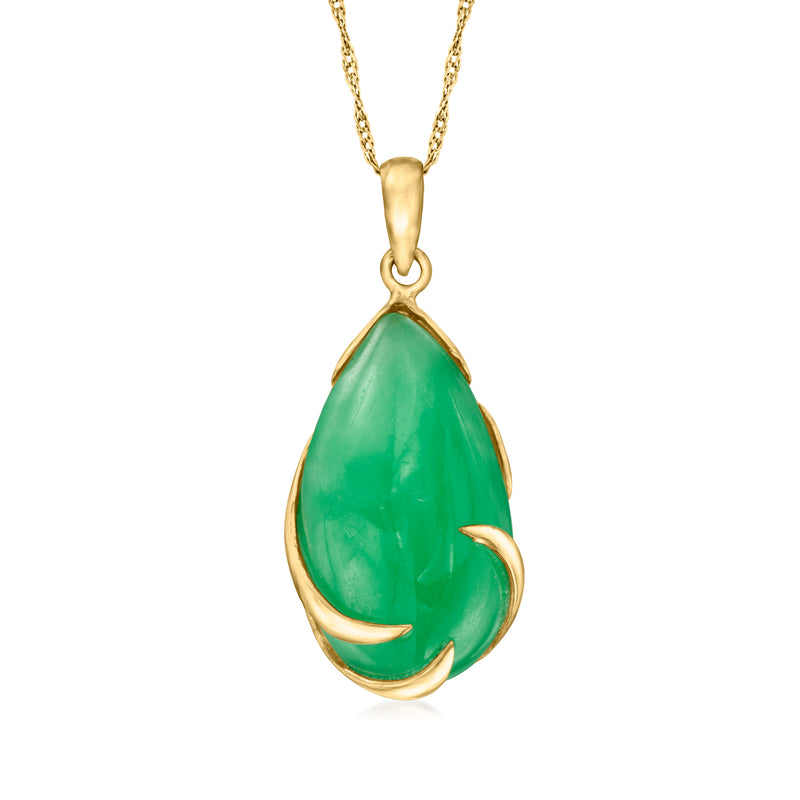 14kt yellow gold necklace with teardrop green jade pendant
