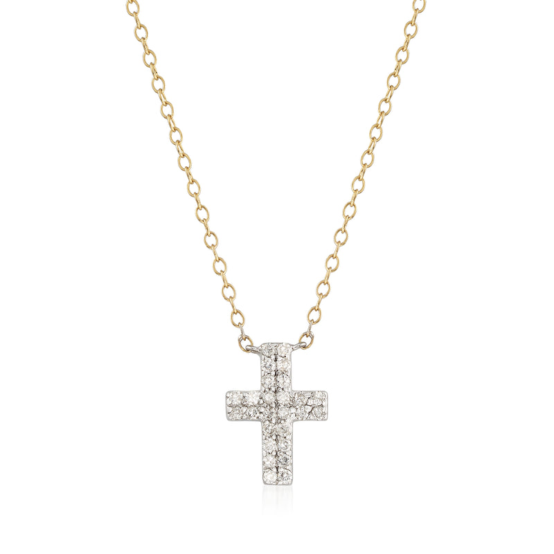 14kt yellow gold diamond cross necklace, link chain with square-set cross pendant