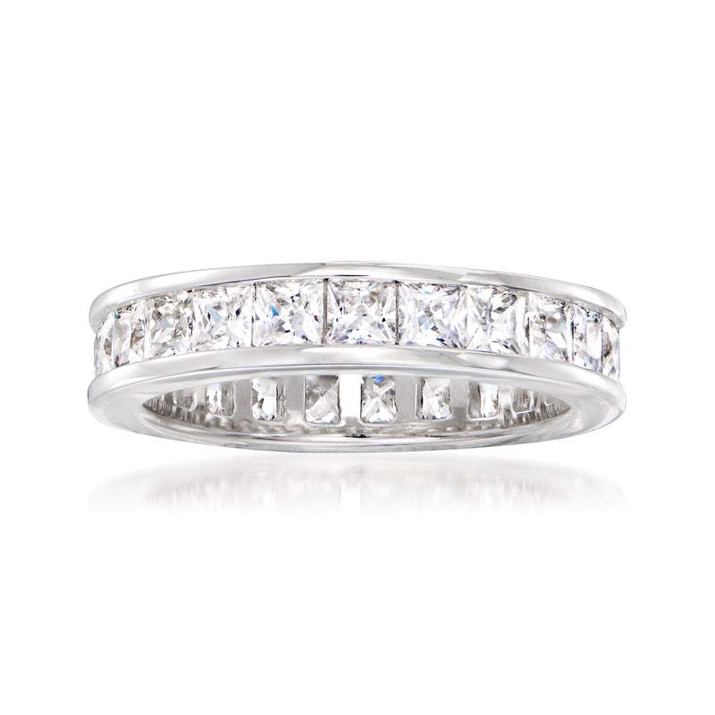Sterling silver eternity band with princess-cut CZ stones along the top row