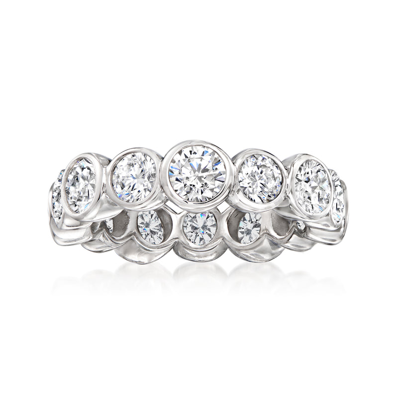 Sterling silver eternity band with round CZ stones in repeating scalloped settings