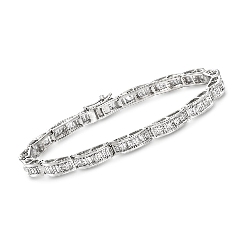 14kt white gold baguette diamond bracelet with channel-set rectangular baguettes