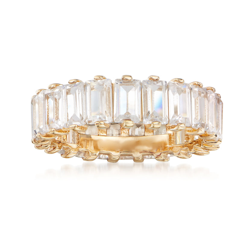 18kt gold over sterling eternity band with baguette-cut clear CZ stones