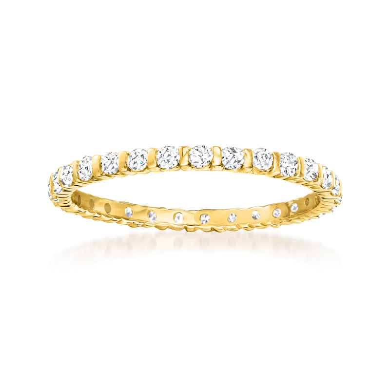 14kt yellow gold diamond eternity band with round-cut stones around the entire ring