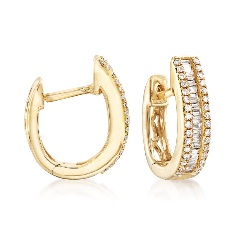 Diamond huggie hoop earrings in 14kt yellow gold with pave diamonds
