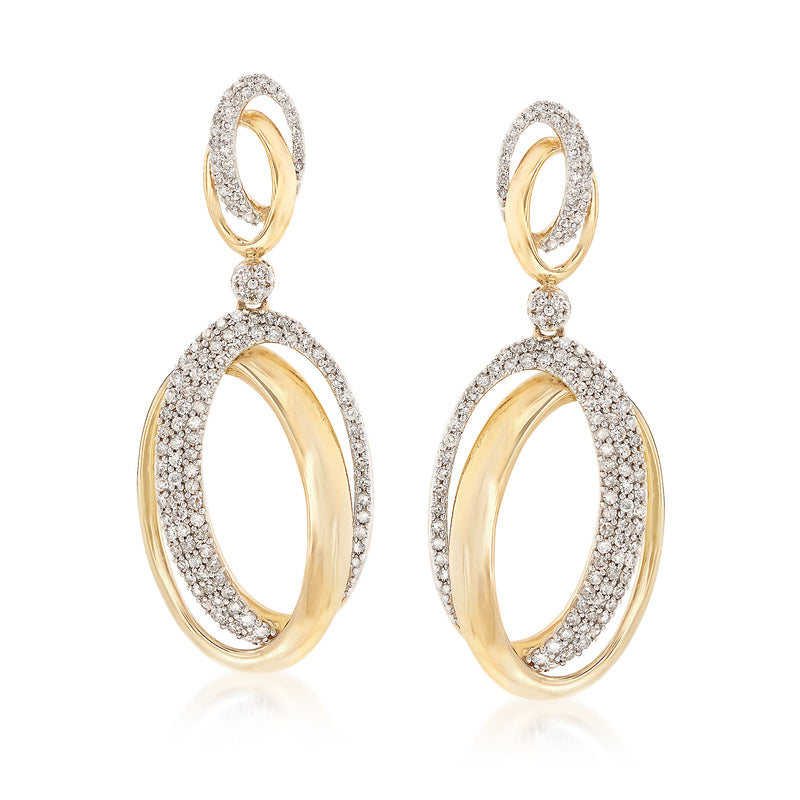Diamond linked oval drop earrings in 14kt yellow gold