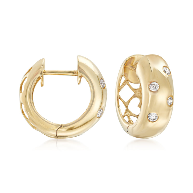 14kt yellow gold hoop earrings with four round diamonds in polka-dot setting