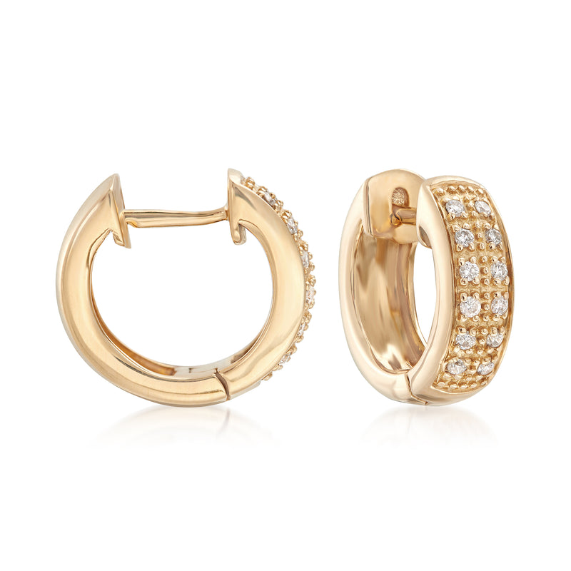 14kt yellow gold huggie hoop earrings with diamond accents