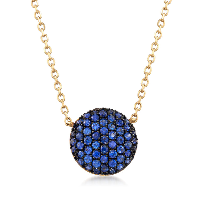 14kt yellow gold chain with round blue sapphire circle pendant