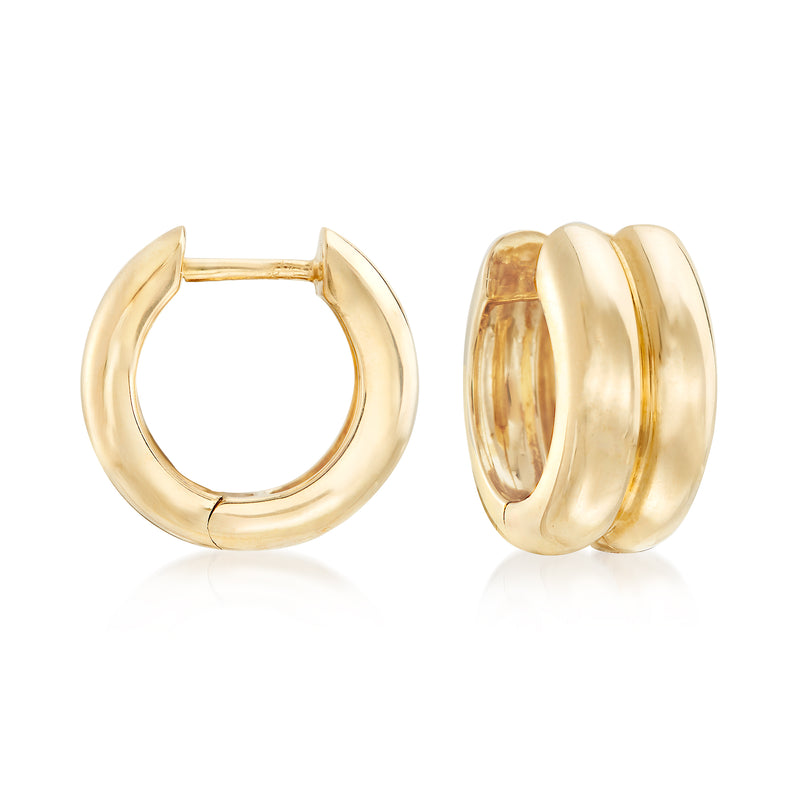 14kt yellow gold two-row huggie hoop earrings, open hoop pair