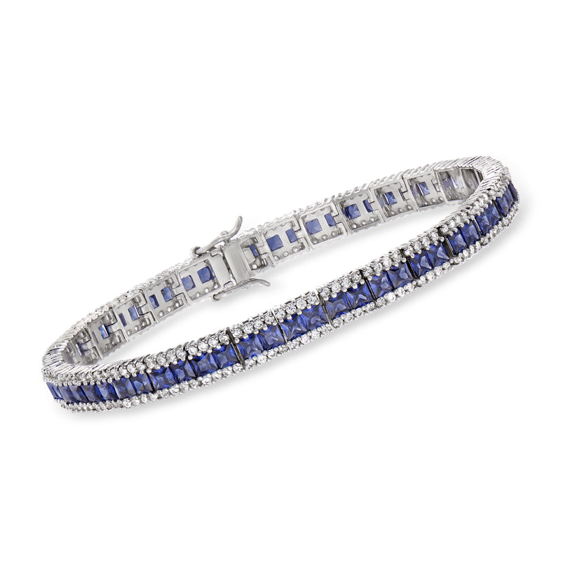 Sterling silver bracelet with blue simulated sapphire and clear CZ stones