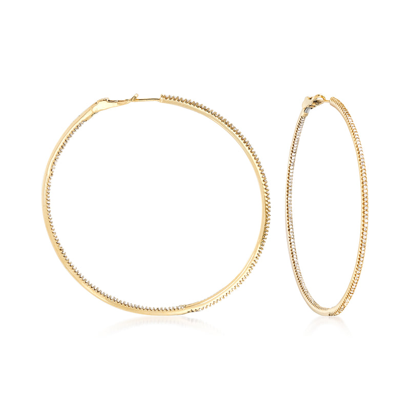 14kt yellow gold diamond inside-outside hoop earrings, pair