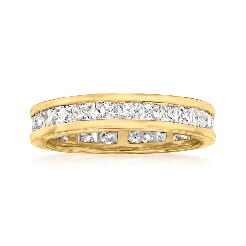 CZ eternity band ring in yellow gold over sterling silver, with white stones
